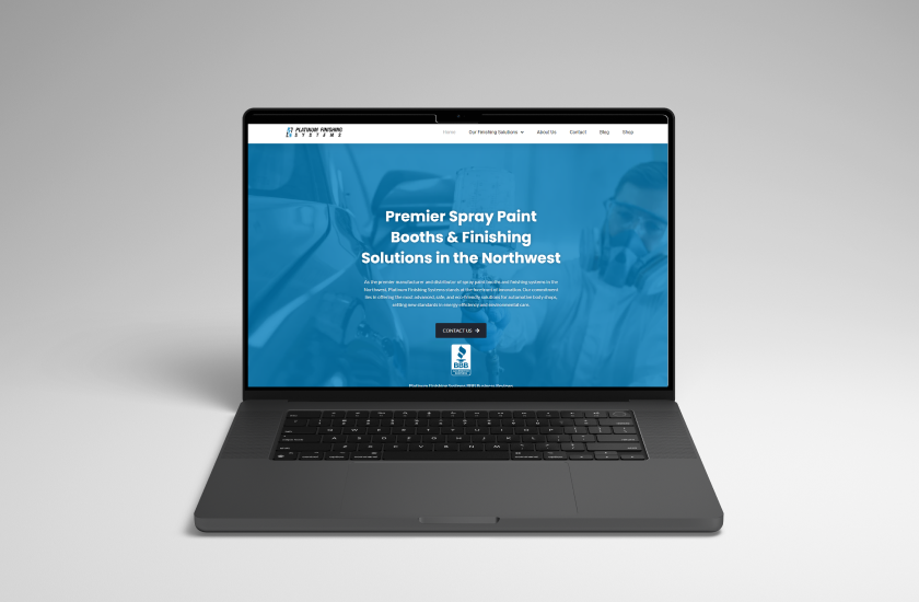 PFS website header section on macbook mock up